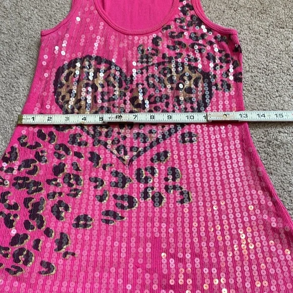 Almost famous sequin long tank top fuchsia pink black gold size M very nice - Picture 7 of 10